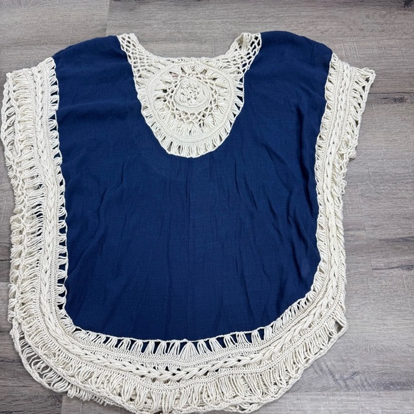 Paradise USA Crochet Top Boho Bohemian Blue & Cream Pool Vacation Flowy - Picture 2 of 8
